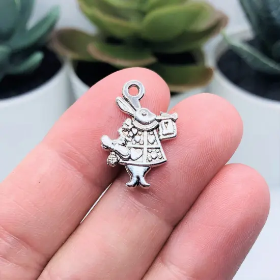Silver White Rabbit Alice in Wonderland Charms, 20x15mm {2}