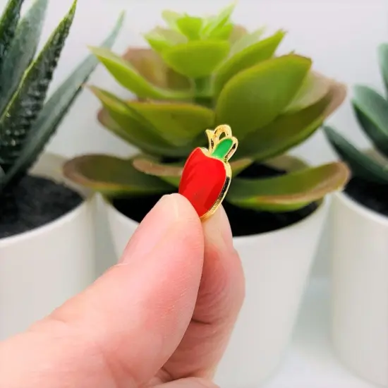 Red Enamel and Gold Apple Charms, 15x12mm {4}