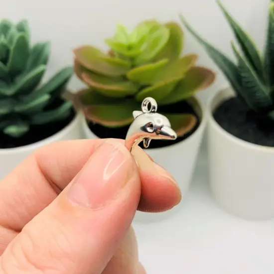 Silver Dolphin 3D Charms, 17x11mm {5}