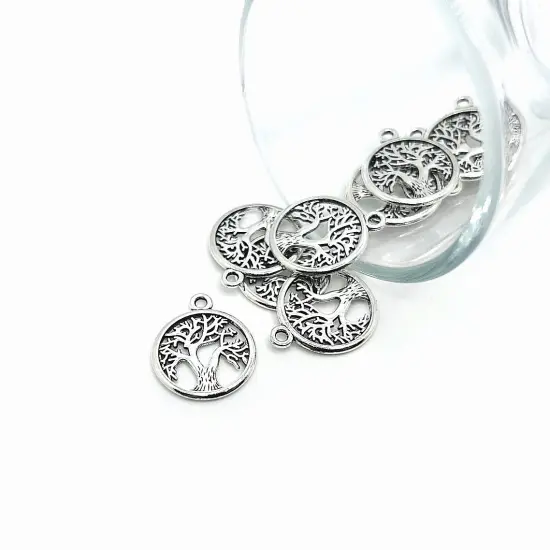 Small Silver Tree of Life Charms, 19x16mm {1}