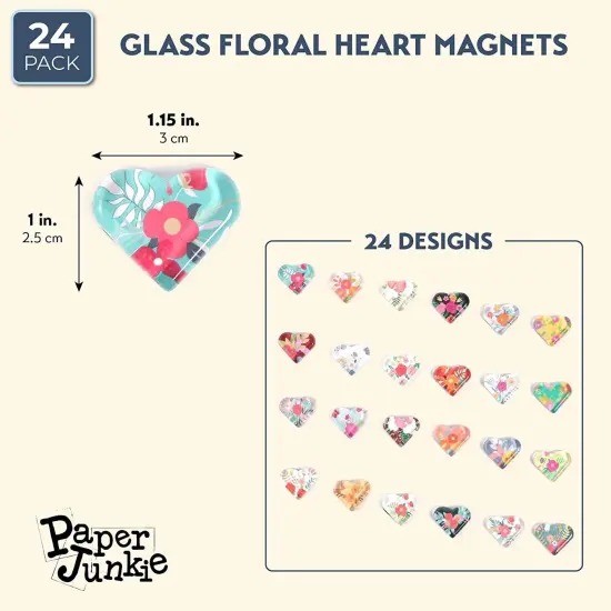 Floral Heart Shaped Glass Fridge Magnets (24 Pack) Multicolor {2}
