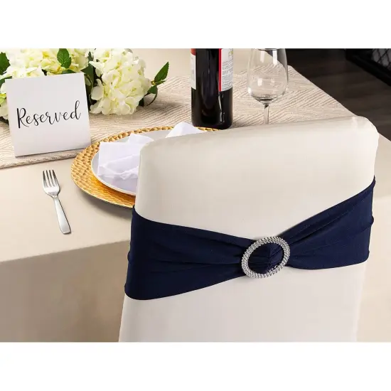 Navy Blue Chair Sashes with Silver Buckles for Wedding Reception, Baby Shower, Birthday Party, Fits 13.5- to 16.5-Inch Chair Backs (50 Pack) Multicolor {3}