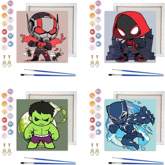 4 Pack Paint by Numbers Kit for Kids with Frame- Cartoon Paint by Numbers with Frame,Cartoon Painting Kits for Kids Ages 4-8 for Present Decor 8x8 Inch {1}