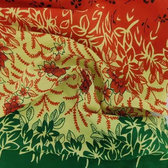 1 Yard Green & Orange Double Border Cotton Voile Fabric 44/45" Wide for Apparel & Crafts {1}