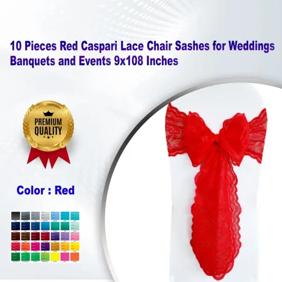 10 Pieces Red Caspari Lace Chair Sashes for Weddings Banquets and Events 9x108 Inches {1}