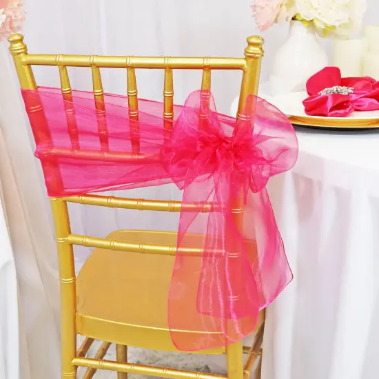 10 Pieces Fuchsia Organza Chair Sashes 8"x108" Sheer Chair Decor for Wedding & Events {2}