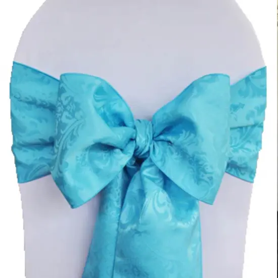 10 Pieces Vibrant Turquoise Floral Damask Jacquard Chair Sashes 7.5 x 108 Inches {3}