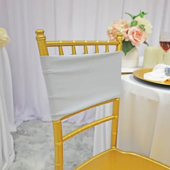 10 Pieces Stretchy Platinum or Light Silver Spandex Chair Bands 7 x 13 Inches {2}