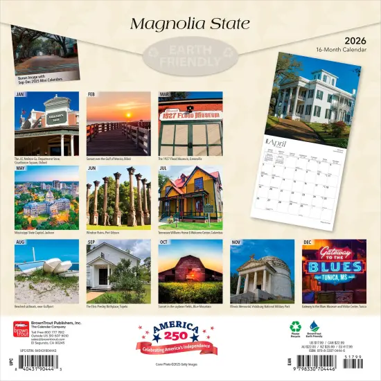 Magnolia State | Mississippi Places | 2026 12 x 24 Inch (Hanging) Monthly Square Wall Calendar | Plastic-Free {2}
