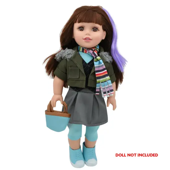 Style Girls: 18" Doll Outfit - Jacket W/ Scarf - 9 Piece Outfit Set, Baby Doll Dress Up, Doll Accessories, Ages 3+ {5}