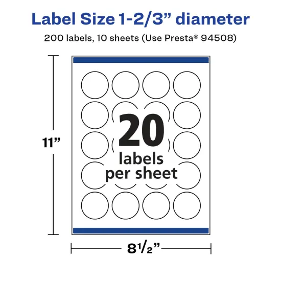 Avery Glossy White Round Labels with Sure Feed, 1-2/3" Diameter {5}