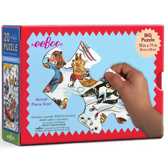eeBoo: Winter Sleigh Ride - 20 Piece Puzzle - 15x11" Jigsaw, Oversized Pieces, Whimsical Outdoor Animal Scene, Snowy Season Play, Preschool, Kids 3+ {3}