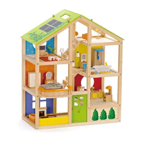 Hape All Seasons Wooden Furnished Dollhouse Playset {1}