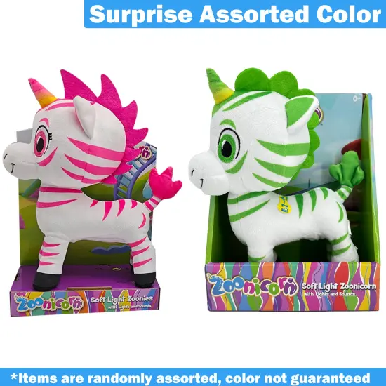 Zoonicorn: Soft Light Zoonies - Assorted Character Plush (Pink Aliel Or Green Ene) - Light-Sound Cuddly Stuffed Figure, LED Horn, Plays Music, Kids 3+ {4}