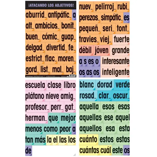 Poster Pals Spanish Educational & Language Teaching Adjective Vocabulary Card phrase Posters, colorful laminated cards classroom reference and instruction {5}