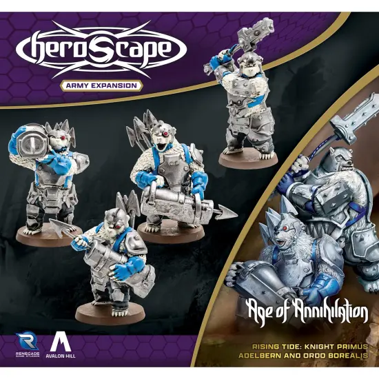 Renegade Games: Heroscape: Rising Tide &ndash; Knight Primus Adelbern & Ordo Borealis Army Expansion - 2 Fully Assembled Unpainted Miniatures & 2 Army Cards {4}