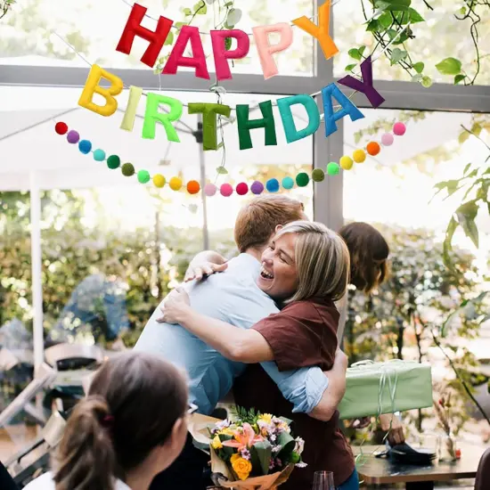 Happy Birthday Banner - Rainbow Color Felt Ball Garland, Personalized Sign {5}