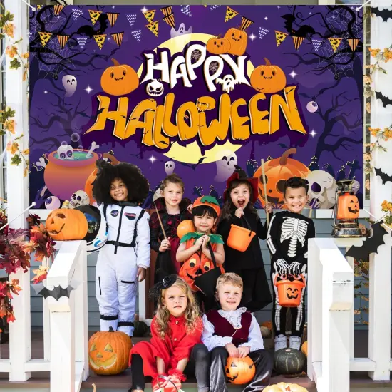 Happy Halloween Backdrop - 72x44 Inch (Purple) {3}