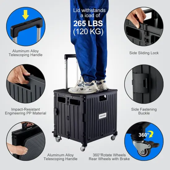 Folding Utility Cart Portable Rolling Crate Handcart Shopping Trolley {3}