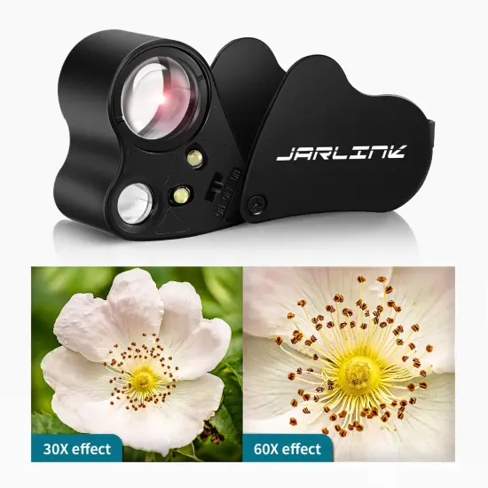JARLINK 30X 60X Illuminated Jewelers Loupe Magnifier, Foldable Jewelry Magnifier with Bright LED Light for Gems, Jewelry, Coins, Stamps, etc {6}