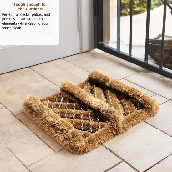 Gardenised Heavy-Duty Boot Scraper Brush Natural Coir Bristles on Durable Wire Frame for Outdoor Mud and Dirt Removal, Ideal for Cleaning Work Boots Hiking Shoes and Garden Footwear, 12x14 Inches {3}