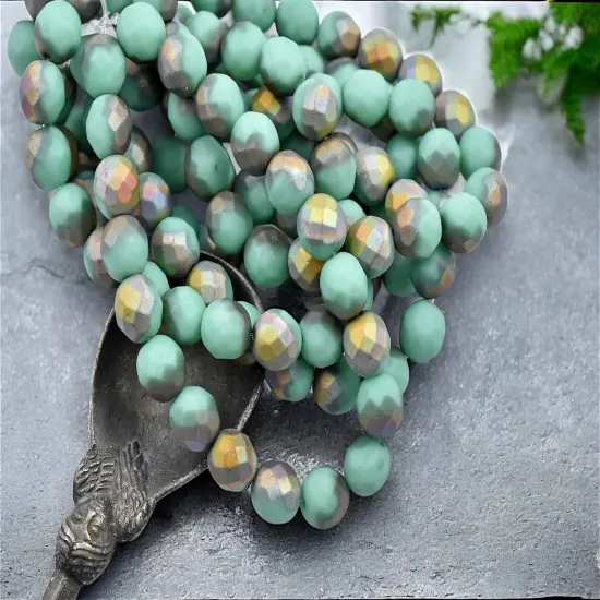 *20* 8mm Matte Turquoise Metallic AB Fire Polished Round Beads {1}