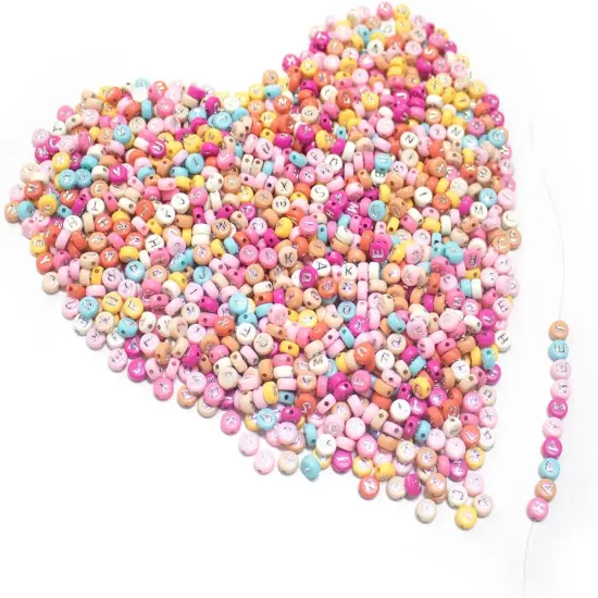 1200pcs Acrylic Colorfull Letter Beads for Jewelry Making Alphabet Beads with Elastic String Bead Cord 7x4mm A-Z Silver Letter Beads for DIY Necklace Friendship Bracelet Making {2}