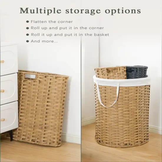 Laundry Hamper Round 19.0 Gal (72 L) Handwoven Rattan Laundry Basket, Large Wicker Laundry Hamper with Removable Laundry Bag Handles 2 Mesh Bags for Bathroom Living Room Natural {5}