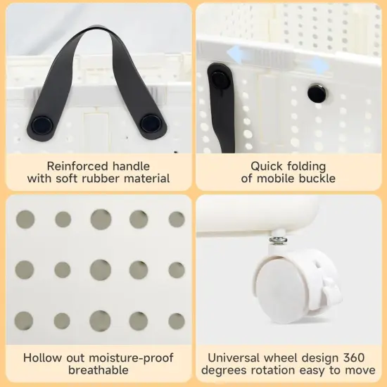 Collapsible laundry hamper, laundry hamper with wheels, laundry hamper with wheels, dorm laundry hamper, laundry basket plastic，35, 50, 60 liter large capacity (White, Extra large) {2}