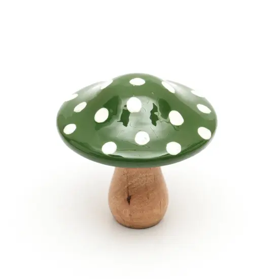 Wooden Table Top Small Mushroom&ndash; Green & White Festive Decorative Accent - 3.5 X 3.5 X 4.5" {3}