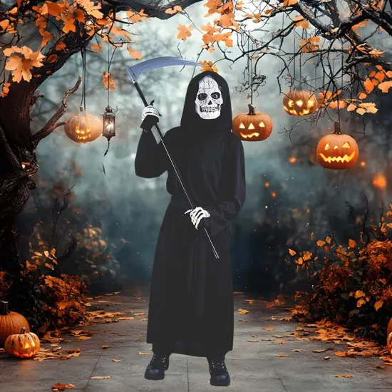 Grim Reaper Dress Up Costume for Boys Halloween {1}