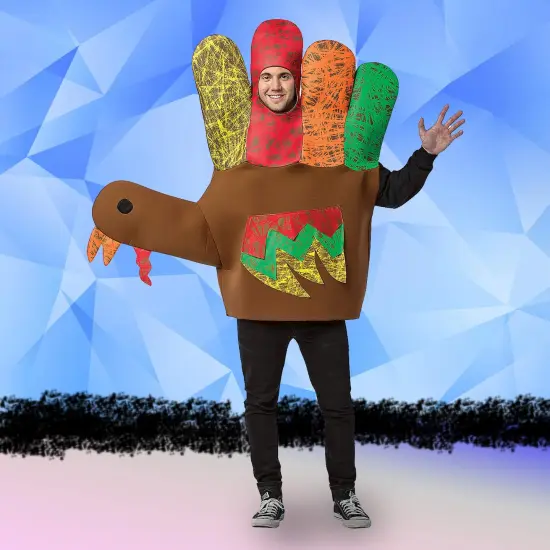 Hand Turkey Adult Costume Funny Thanksgiving Tunic with Colorful Drawing Details {4}