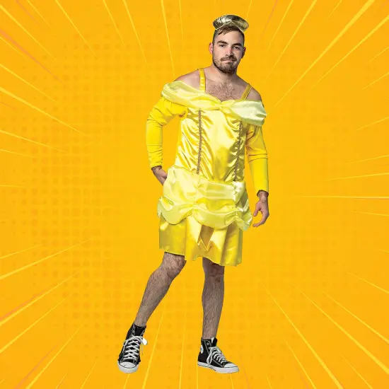 Men&rsquo;s Beauty Is A Beast Funny Gold Dress & Crown Halloween Costume {1}