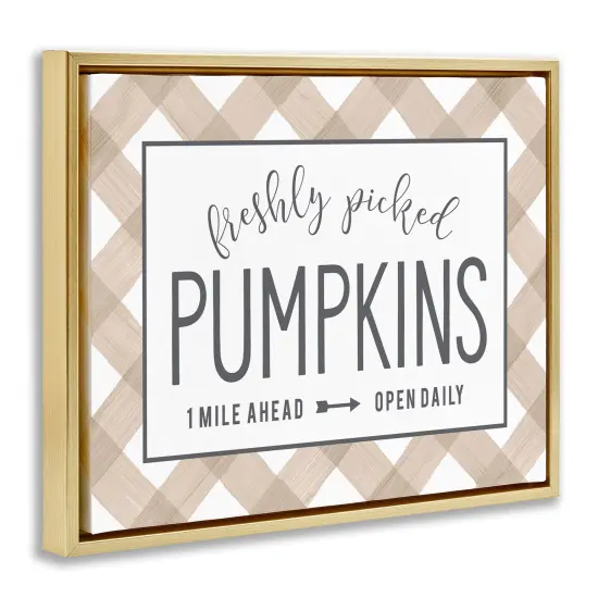 Freshly Picked Pumpkins Country Farm Plaid SignFloating Frame Canvas Art Gold {3}