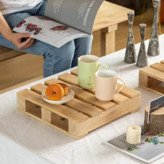 Vintiquewise Rustic Wooden Pallet Display Stand Natural Wood Riser for Home Decor Table Centerpiece Candle or Dessert Holders Plant Pot DIY Craft Party Accents and Event Presentation {9}