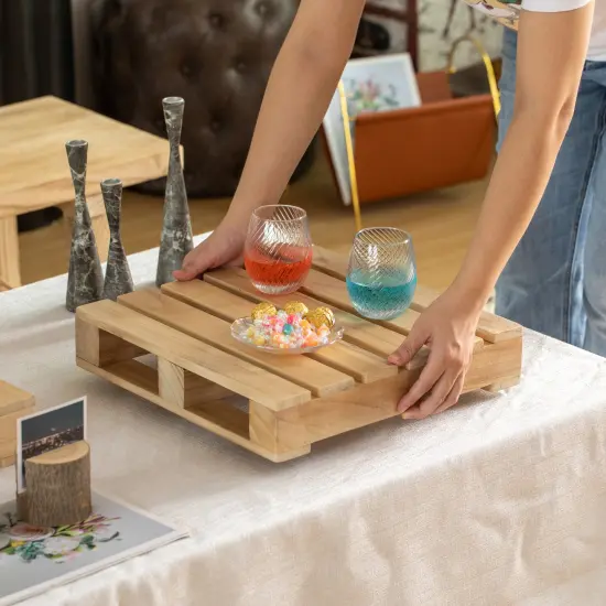 Vintiquewise Rustic Wooden Pallet Display Stand Natural Wood Riser for Home Decor Table Centerpiece Candle or Dessert Holders Plant Pot DIY Craft Party Accents and Event Presentation {5}