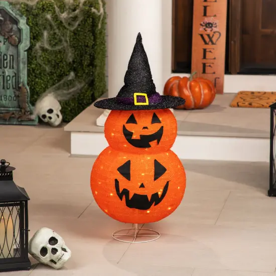 Northlight LED Lighted Jack-O-Lanterns in Witch's Hat Outdoor Halloween Decoration - 34" Orange {5}