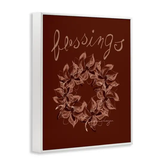 Blessings Brown Autumn Wreath Framed Giclee Art White {3}