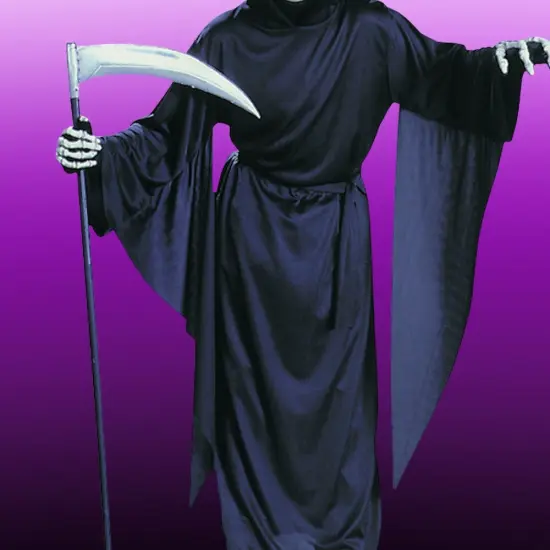 Horror Robe Boys Costume Halloween Black Hooded Robe Belt Scary Party Outfit {5}