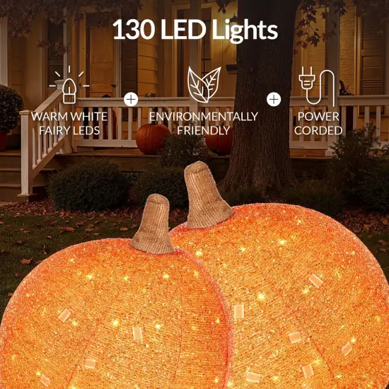 Best Choice Products 2pc Lighted Pop-Up Outdoor Halloween Pumpkin Set, Fall Holiday Decoration w/ 130 LED Lights, 8 Light Functions Orange {6}