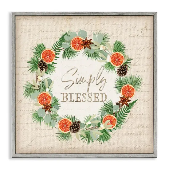 Simply Blessed Botanical Wreath Framed Giclee Art Gray {1}