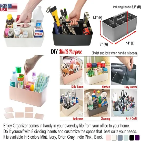 Enjoy Organizer Portable Caddy with Handle &ndash; 8-Compartment Storage Bin with Removable Dividers for Office, Crafts, and Home &ndash; Made in USA {12}