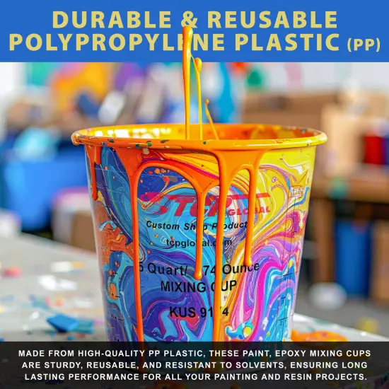 Paint Mixing Cups, 5-Quart (12 Pack) - Plastic Measuring Cups for Liquids, Automotive Painting, Epoxy Resin, Acrylic Arts, Crafts, Disposable or Reusable, Graduated, Mixing Ratios {4}