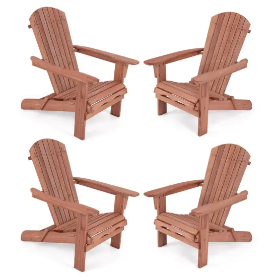 Costway Folding Adirondack Chair Set of 1/4 with High Backrest & Wide Armrests Wooden Brown {1}