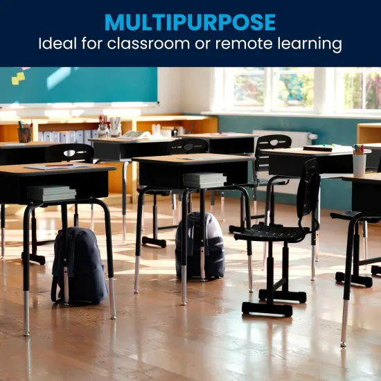 Emma and Oliver Adjustable Height Student Chair with Pedestal Frame Black {1}