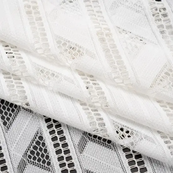 1 Yard Ivory Corded Lace Fabric Geometric Striped Sheer Elegant Design 52 inch Width {1}