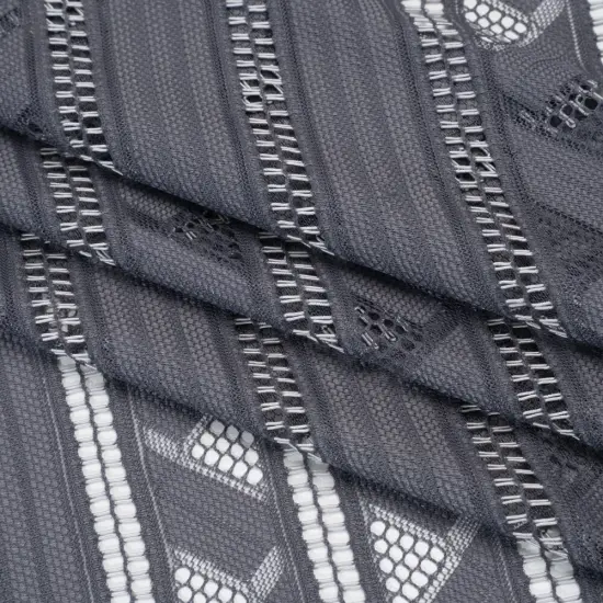 1 Yard Gray and Silver Corded Lace Fabric Geometric Stripes Sheer Design 52 inch Width {1}