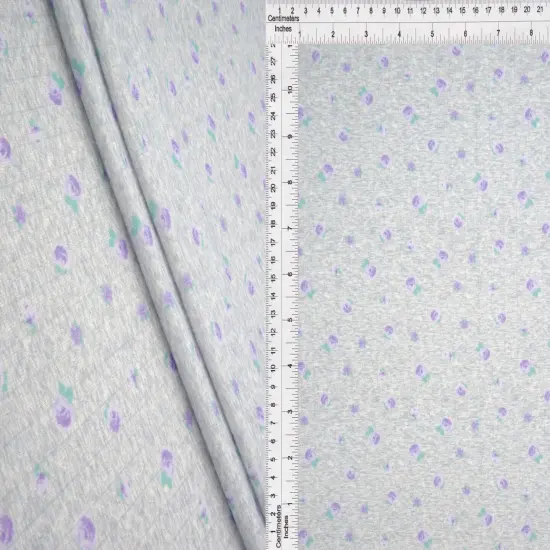 1 Yard Cotton Style Pointelle Ditsy Digital Print Fabric, 220 GSM Polyester Spandex 58/60" Width HT.GREY/VIOLET {1}
