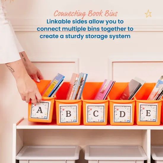 Linking Book Bins, Colorful Connecting Storage Neon Orange {3}
