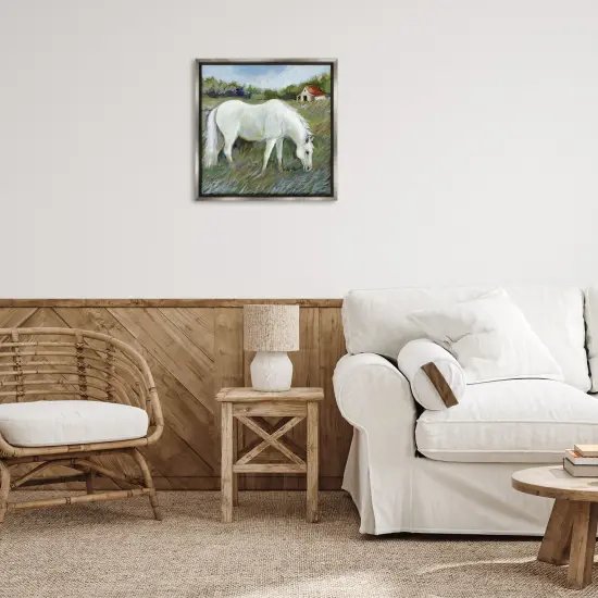 Stupell Industries White Horse In Field Floating Frame By Susan Winget {2}